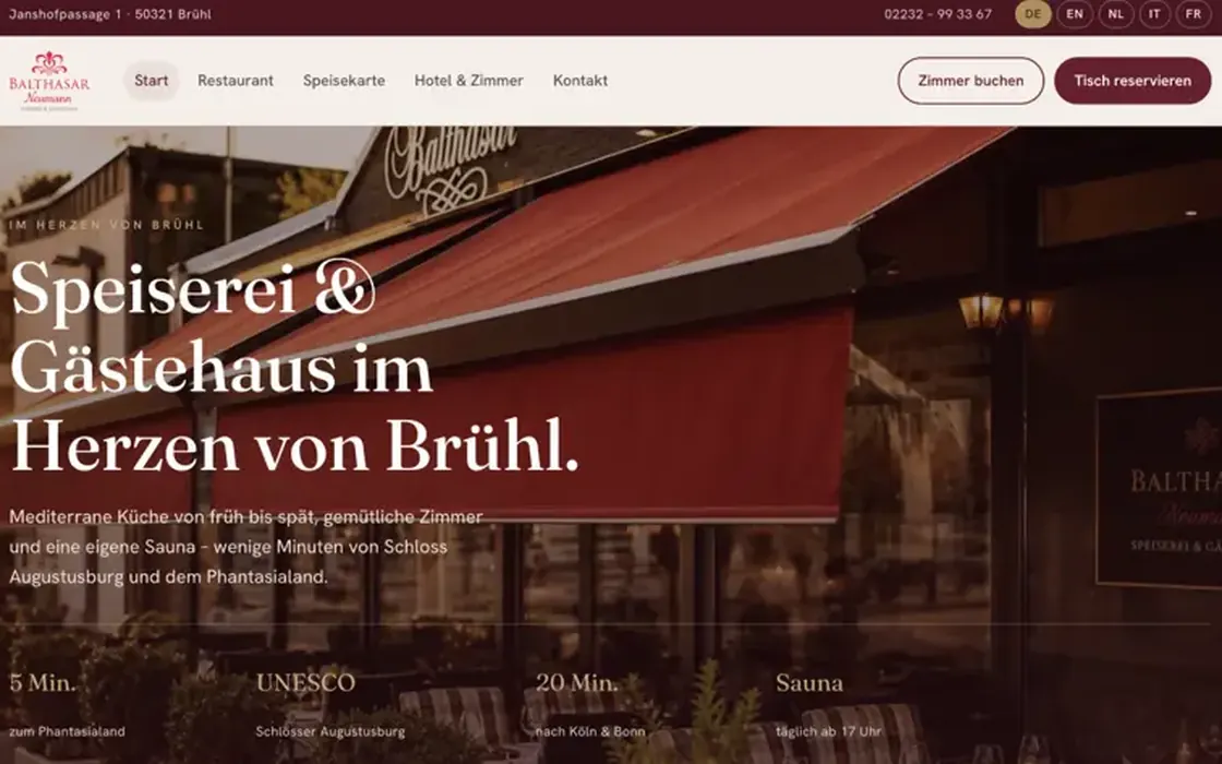 Website des Hotel-Restaurants Balthasar Neumann