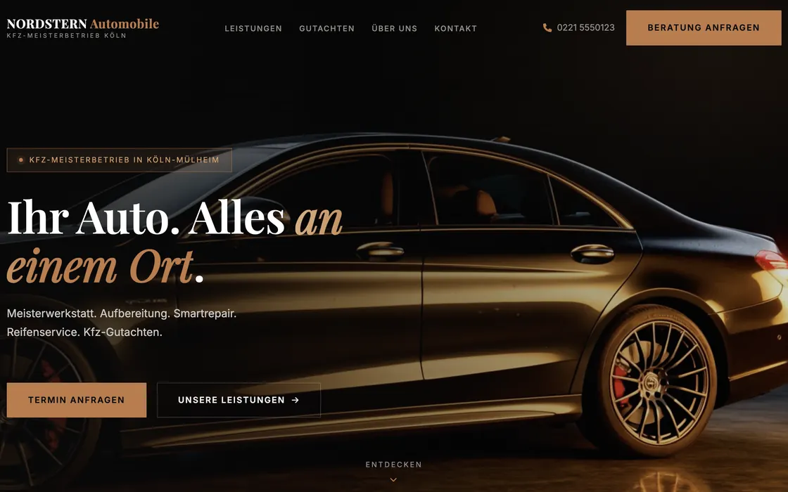 Website der Kfz-Werkstatt Nordstern Automobile