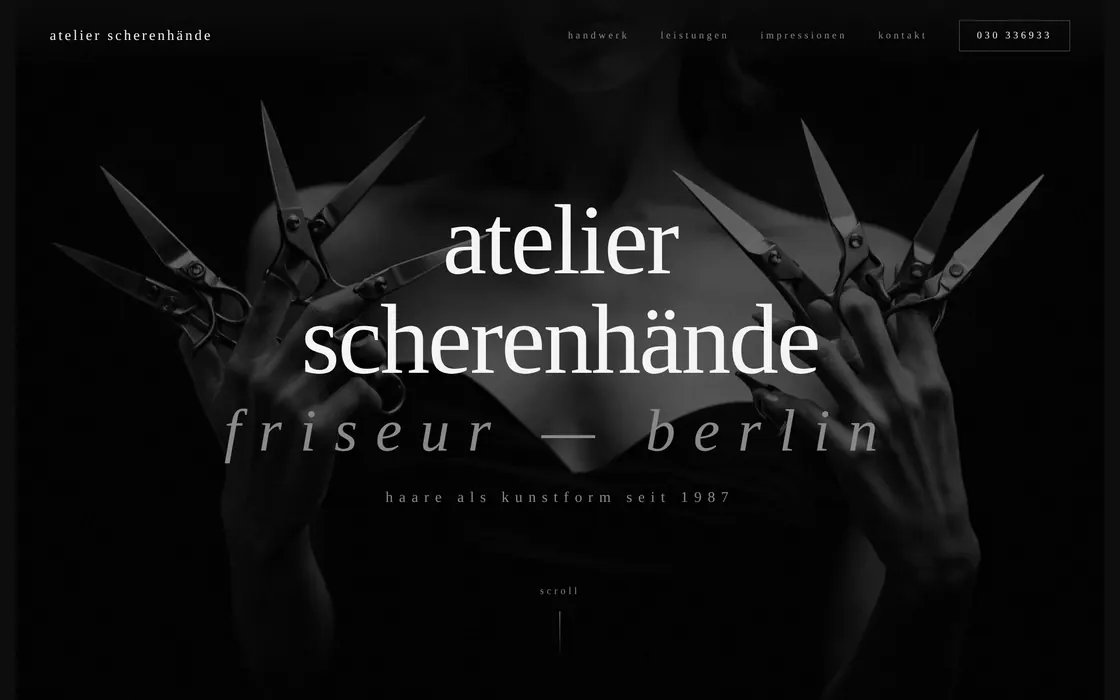 Website des Friseursalons atelier scherenhände
